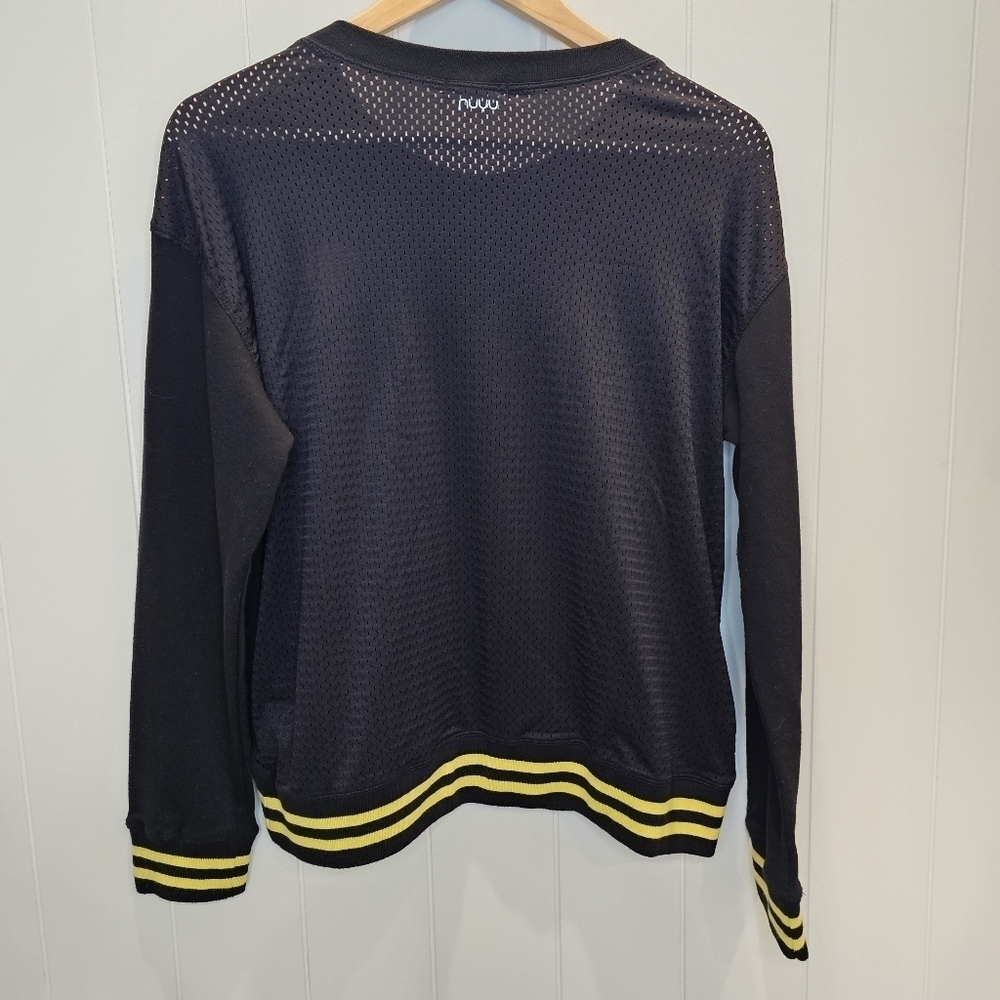 NUYU Hawkeyes Sweatshirt Women's Size Medium Black Embroidered Collage Mesh - Picture 4 of 9